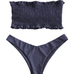 ZAFUL Frilled padded smocked bikini set in grey